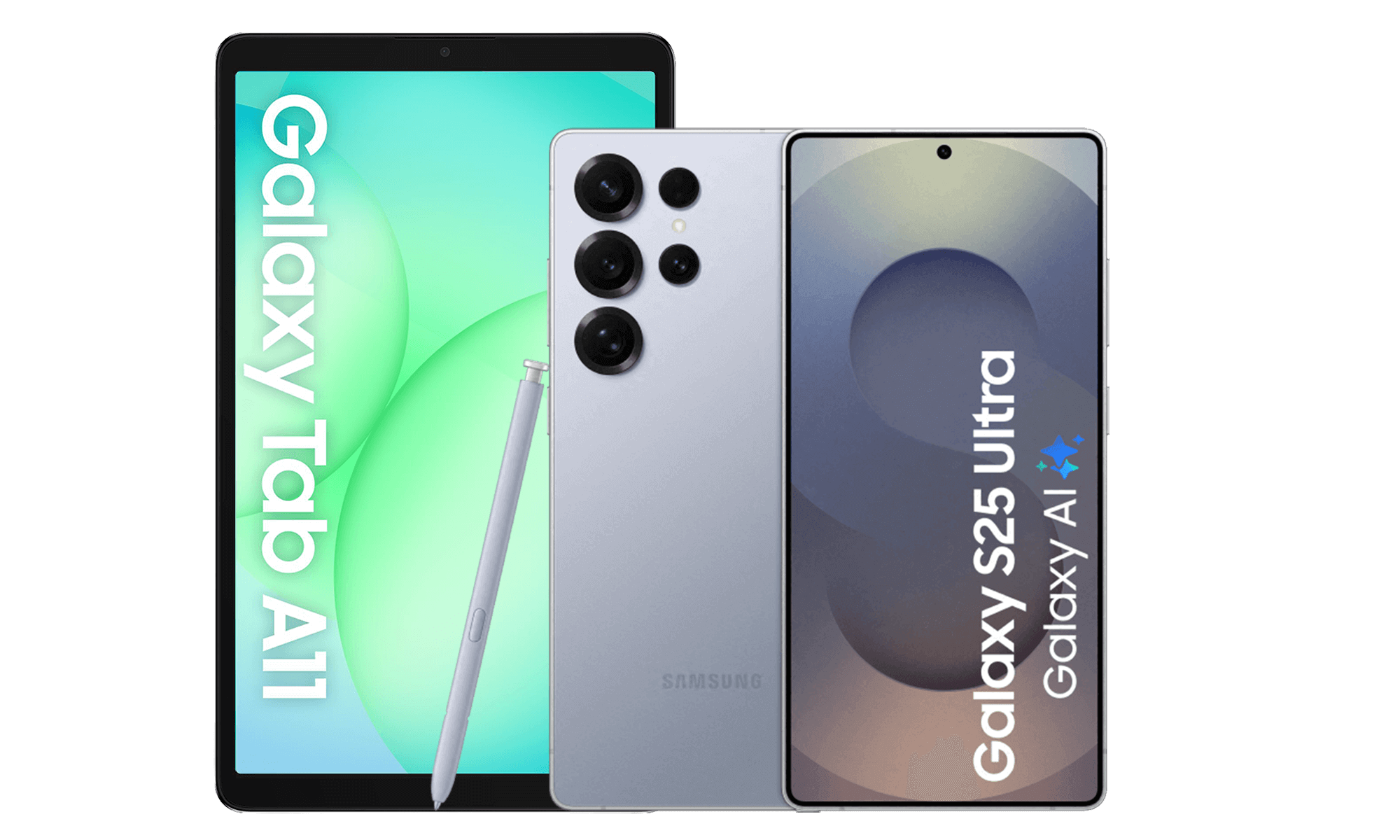 De Samsung Galaxy Tab A11 naast de Samsung Galaxy S25 Ultra