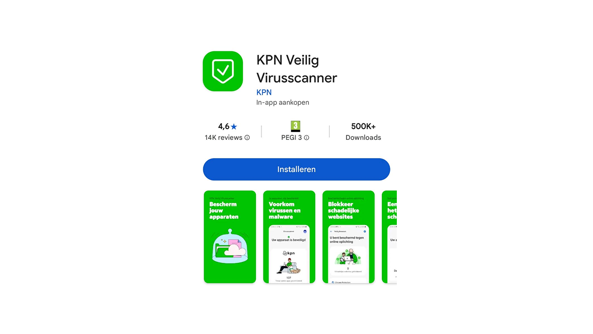 Screenshot van waar je de KPN Veilig virusscanner kan downloaden voor je telefoon