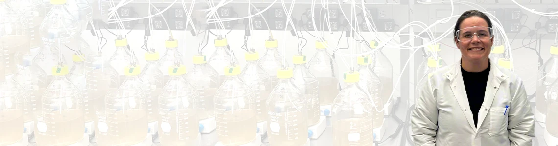 Maura in a laboratory with biodegradability testing equipment
