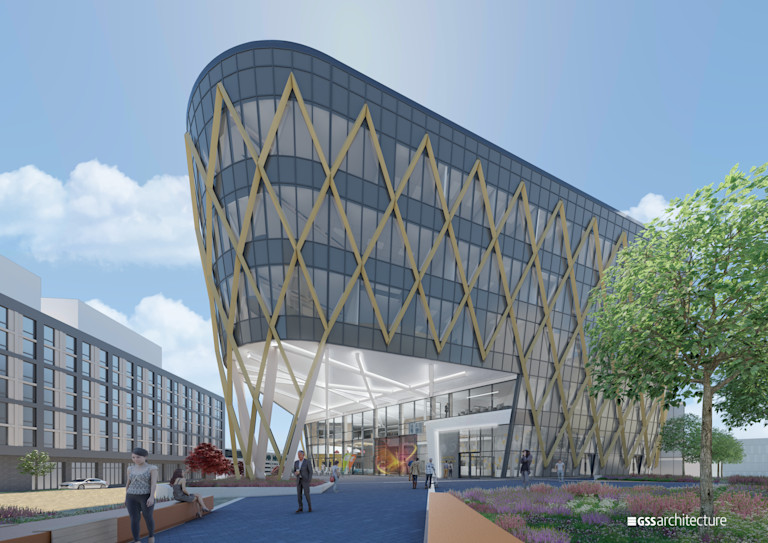 Science Square - the minimised ground and first floor plan maximise the public realm and inviting pedestrians in.