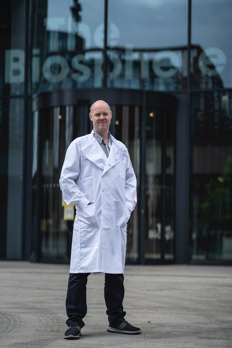 Dr Andrew Harbottle of MDNA Life Sciences who are supporting the fight against coronavirus outside The Biosphere