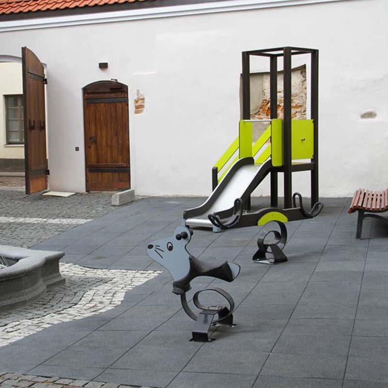 A small Lappset Finno playground equipment with spring rockers in Vilnus, Lithuania