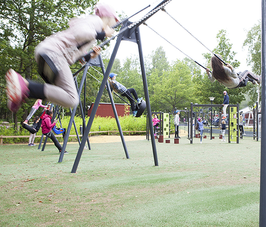 Finno schoolyard with swings