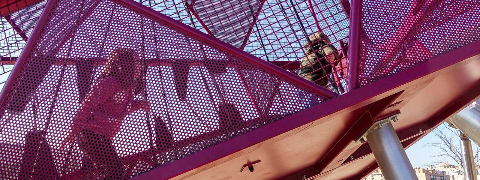 Bespoke Dino playground Madrid Spain detail image Children climbing in the Dino play equipment