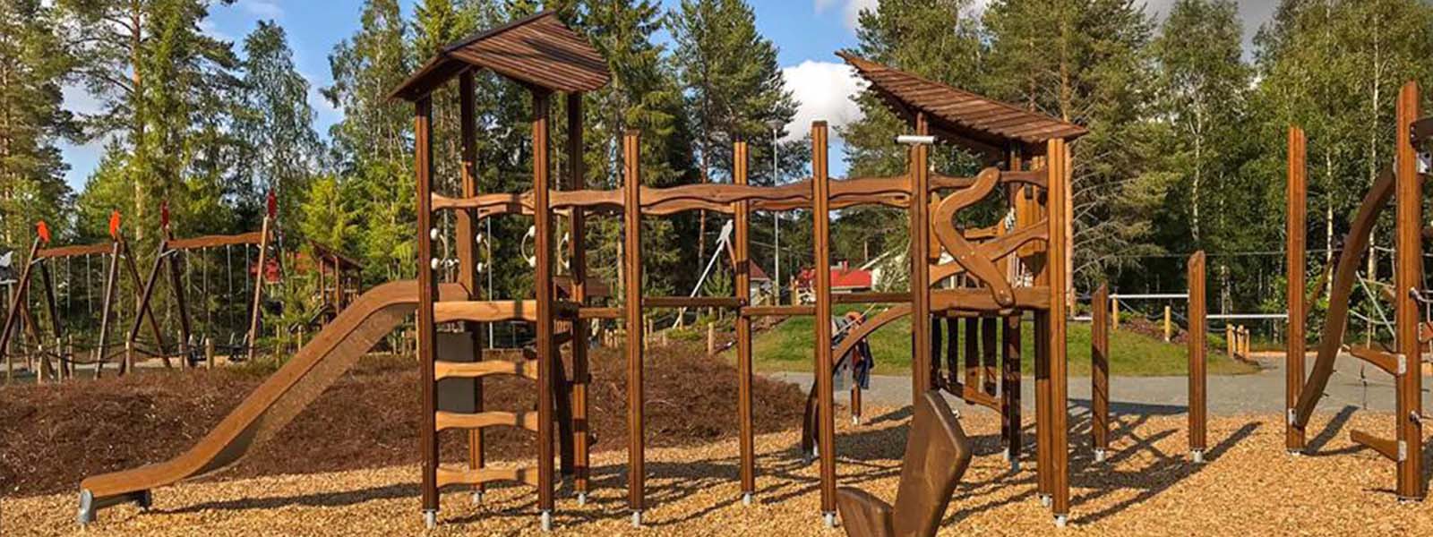 Flora Nature Play Ii Koskikara, Finland Flora Nature Play climbing frame with slide.