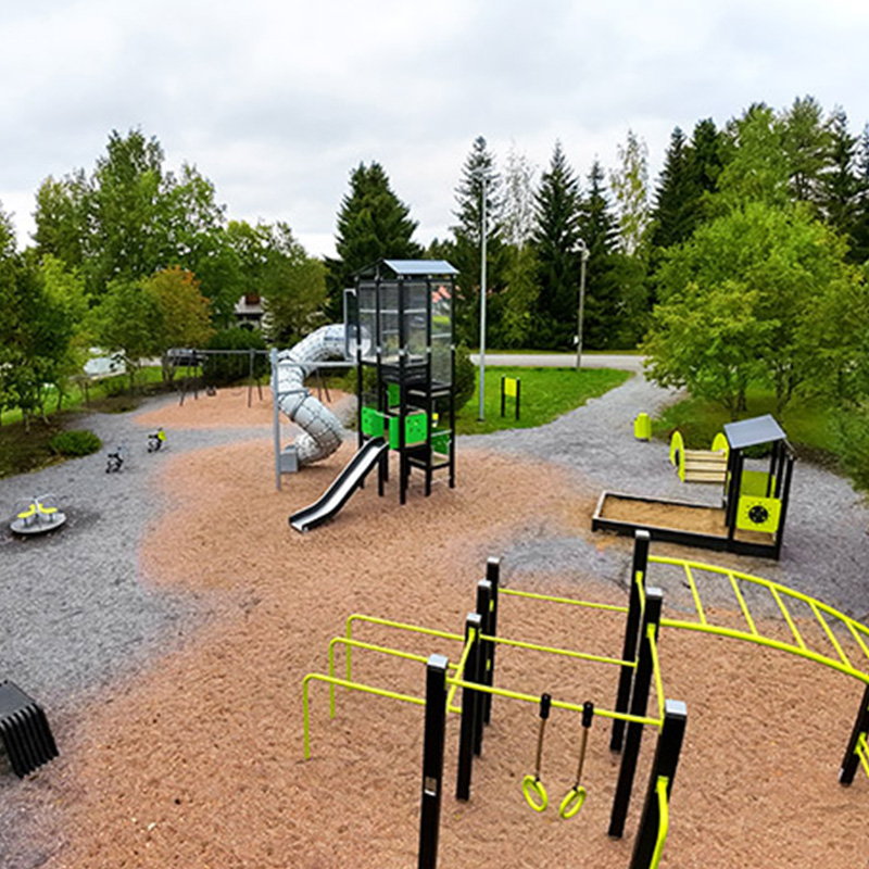 A public park in Ylöjärvi, Finland, offers both children and grown-ups possibilities for exercise