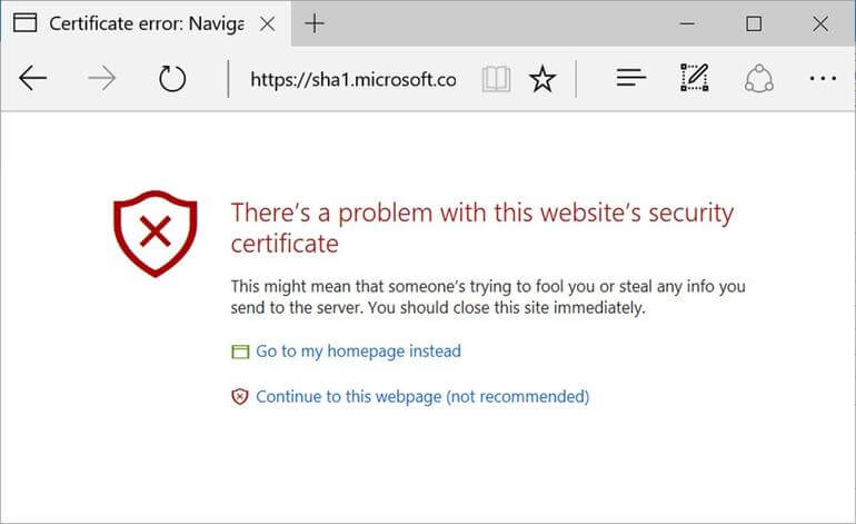 Edge unsecure website
