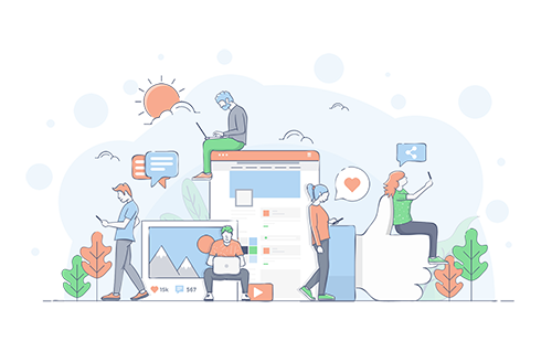 Dynamic An illustration of people using social media.