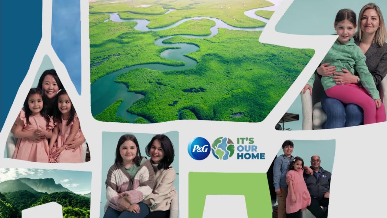 Collage of multiple family images and P&G It's Our Home Logo.