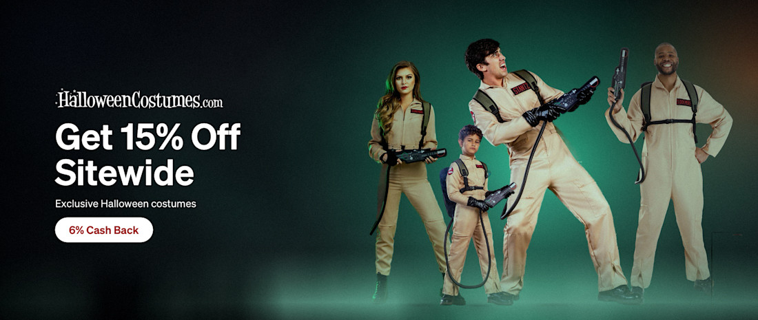 Get 15% Off Sitewide, Exclusive Halloween costumes, 6% Cash Back