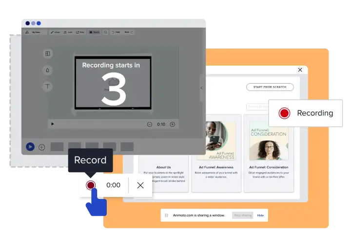 Record yourself with Animoto's online camera recorder