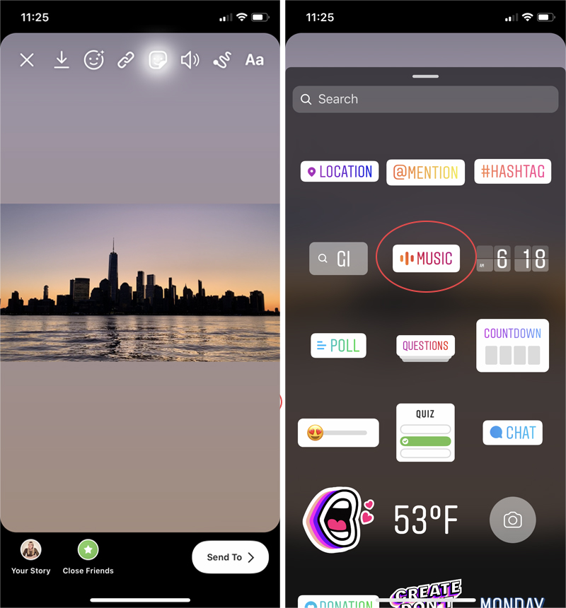 instagram how to add music to story