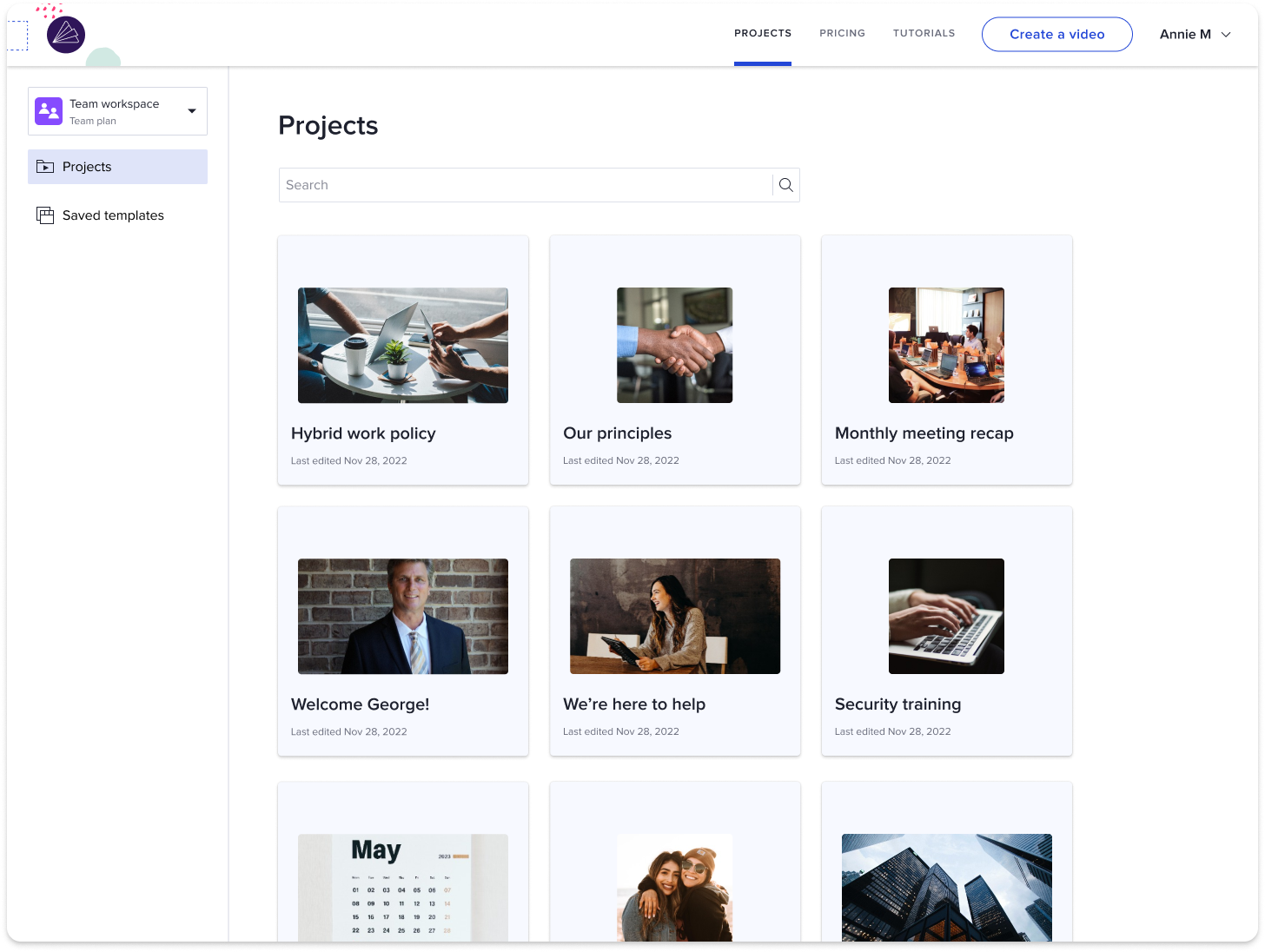 Team workspace - project page