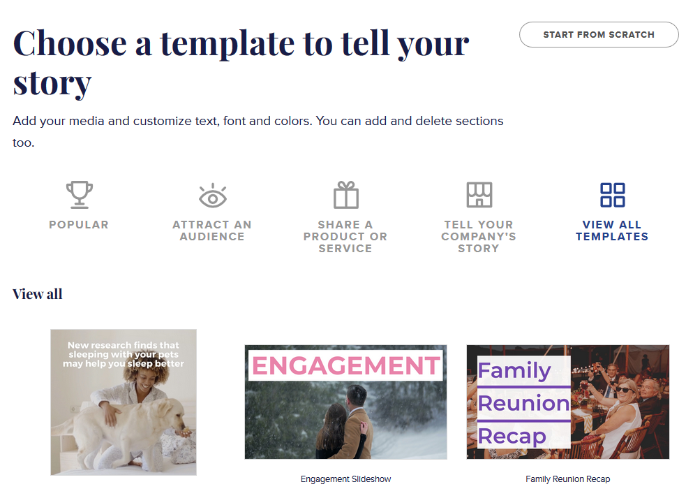Choose a video template in Animoto