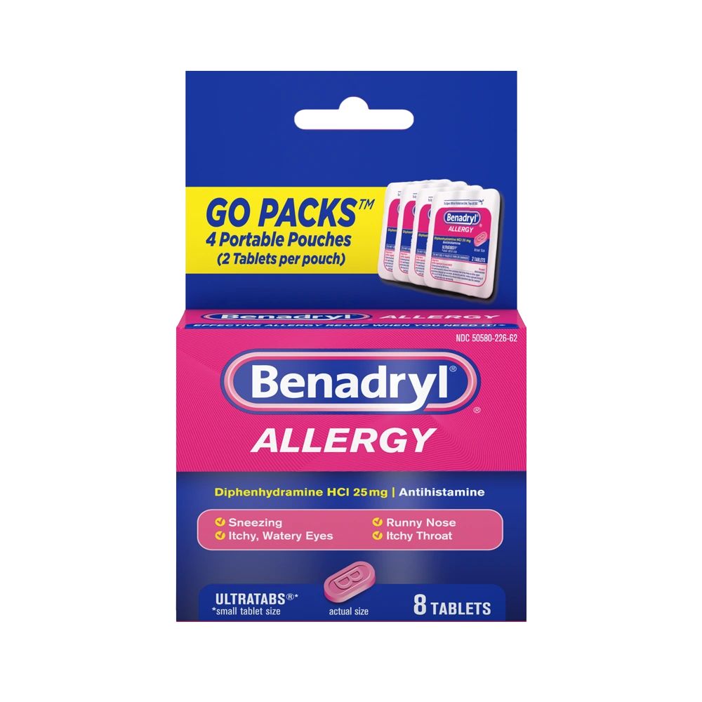 BENADRYL® Allergy ULTRATABS® Tablets 8 count package front