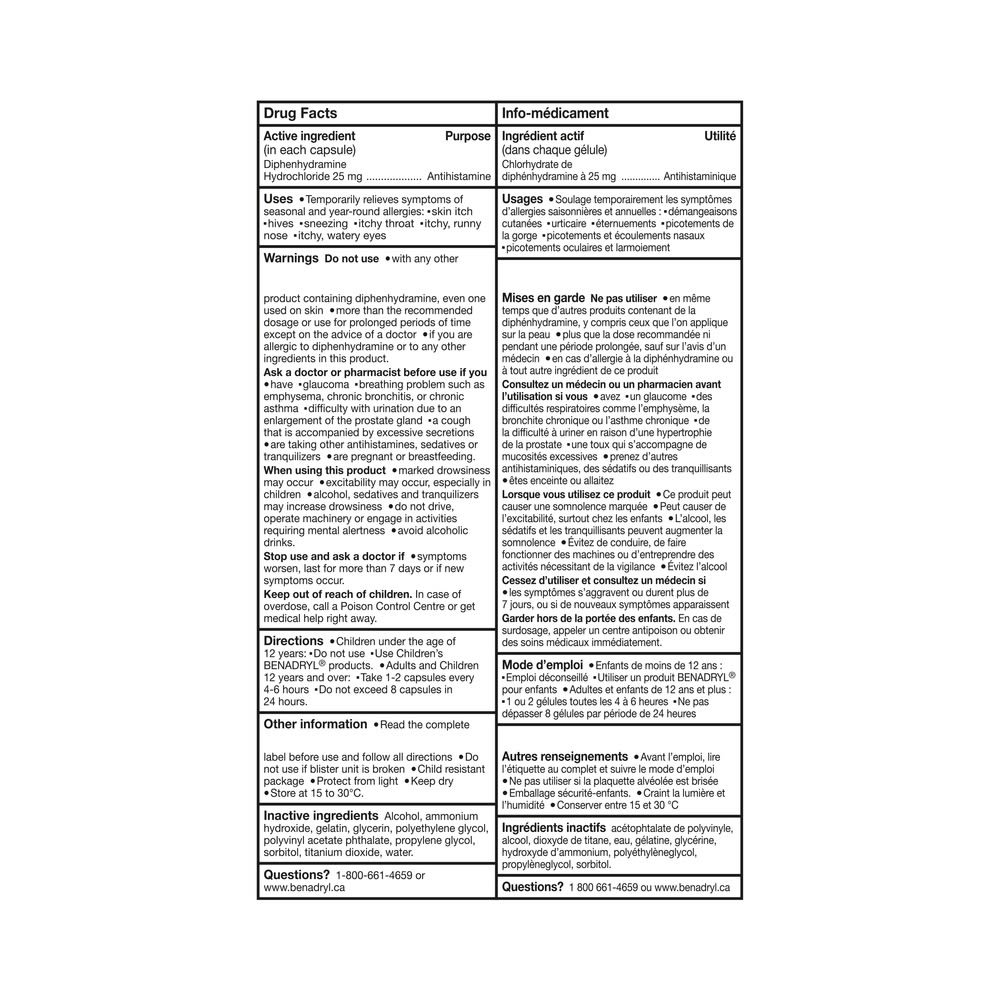 Benadryl's Allergy Medicine Liqui-Gels Drug Facts