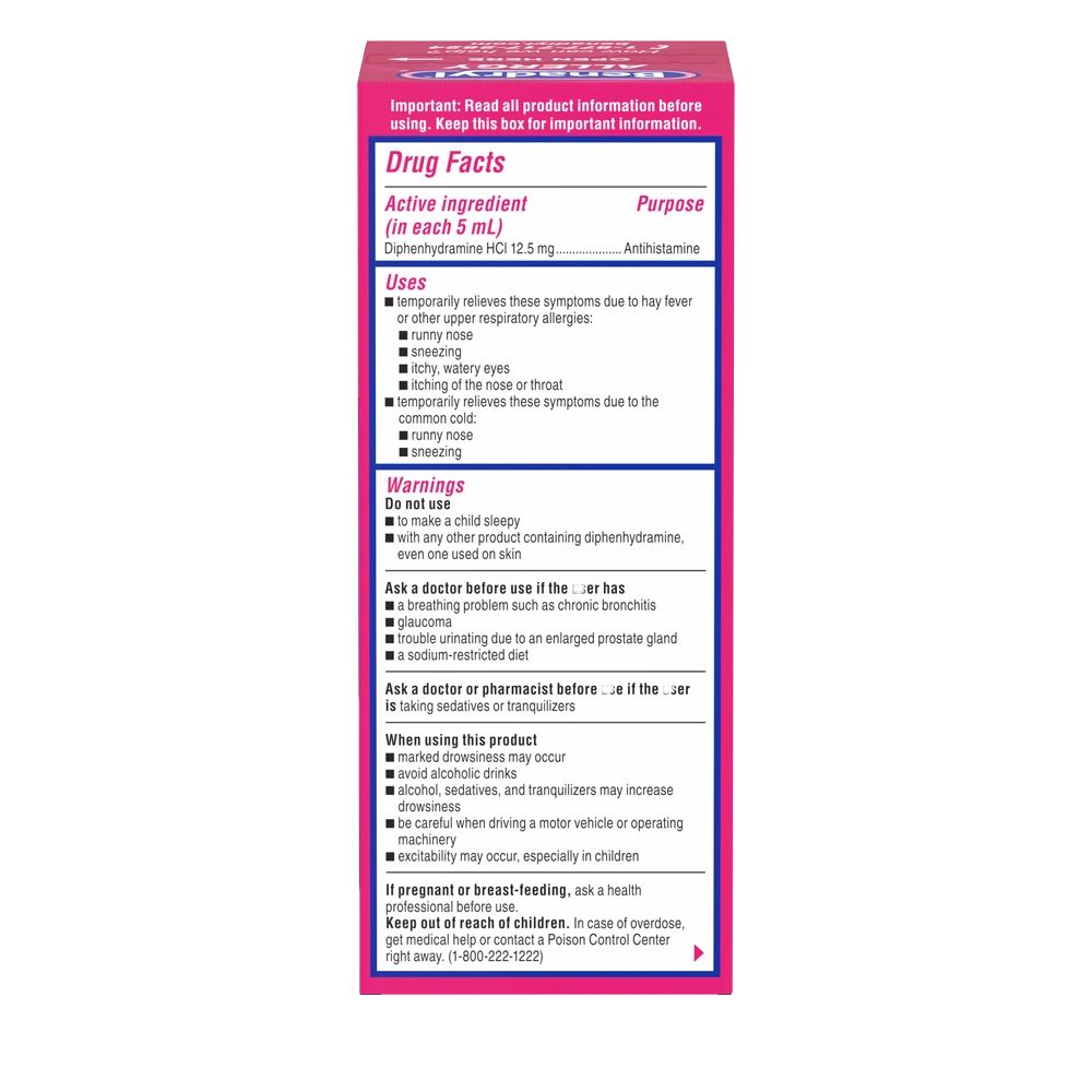 BENADRYL® Allergy Oral Solution Wild Cherry package back