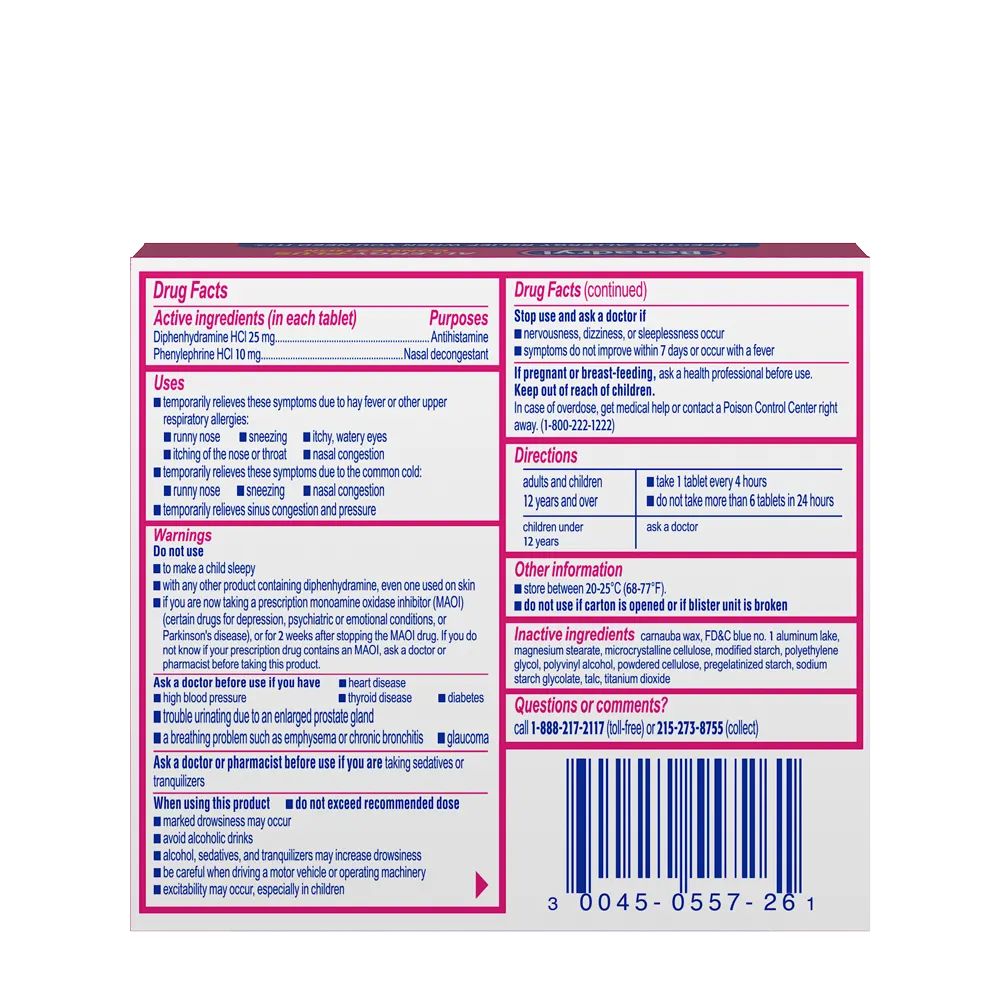 BENADRYL® Allergy Plus Congestion package back