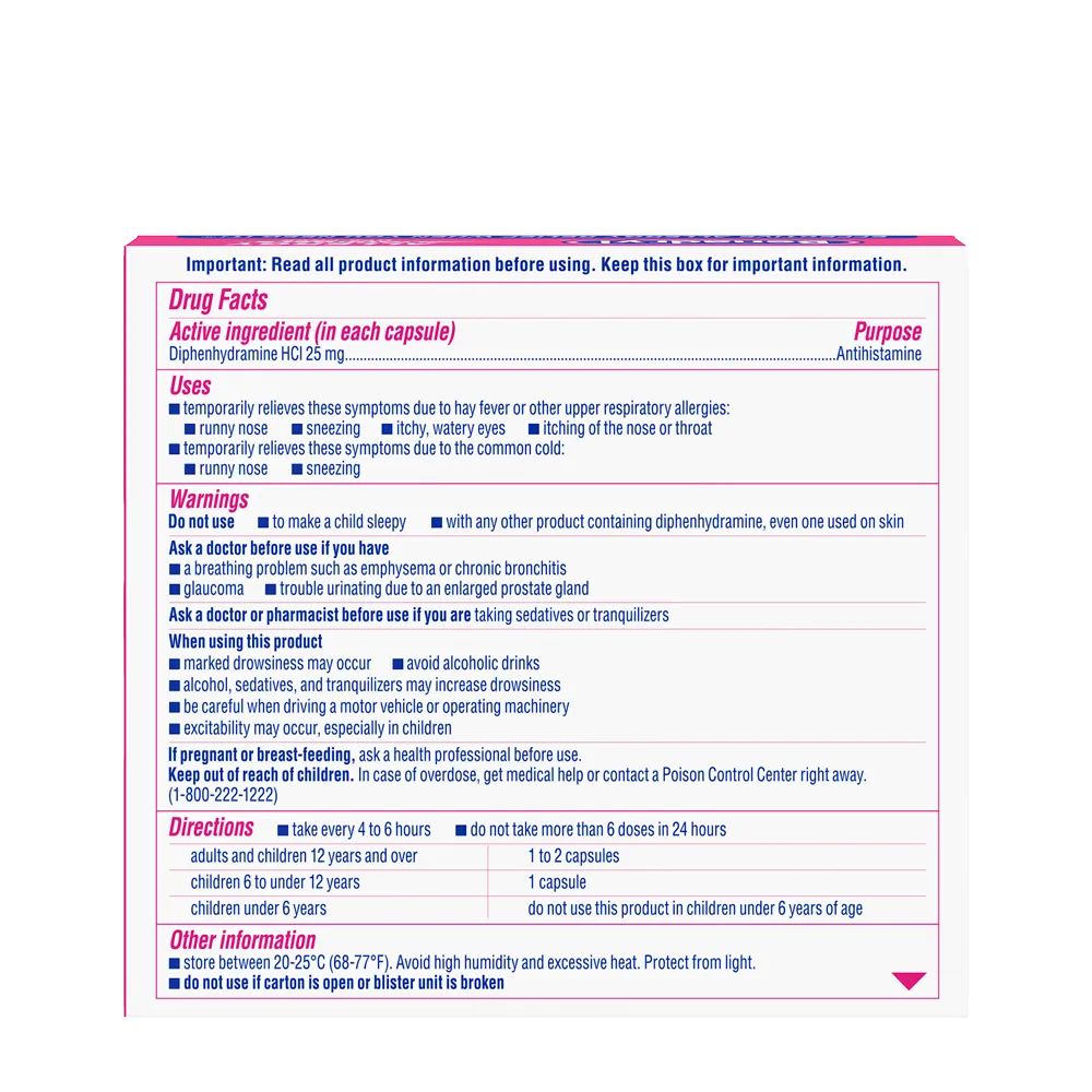 BENADRYL® Allergy Antihistamine Dye-Free LIQUI-GELS® drug facts
