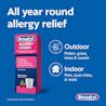 BENADRYL® Allergy Relief Liquid Medicine Wild Cherry bottle with text highlighting relief all year round for outdoor and indoor allergies.