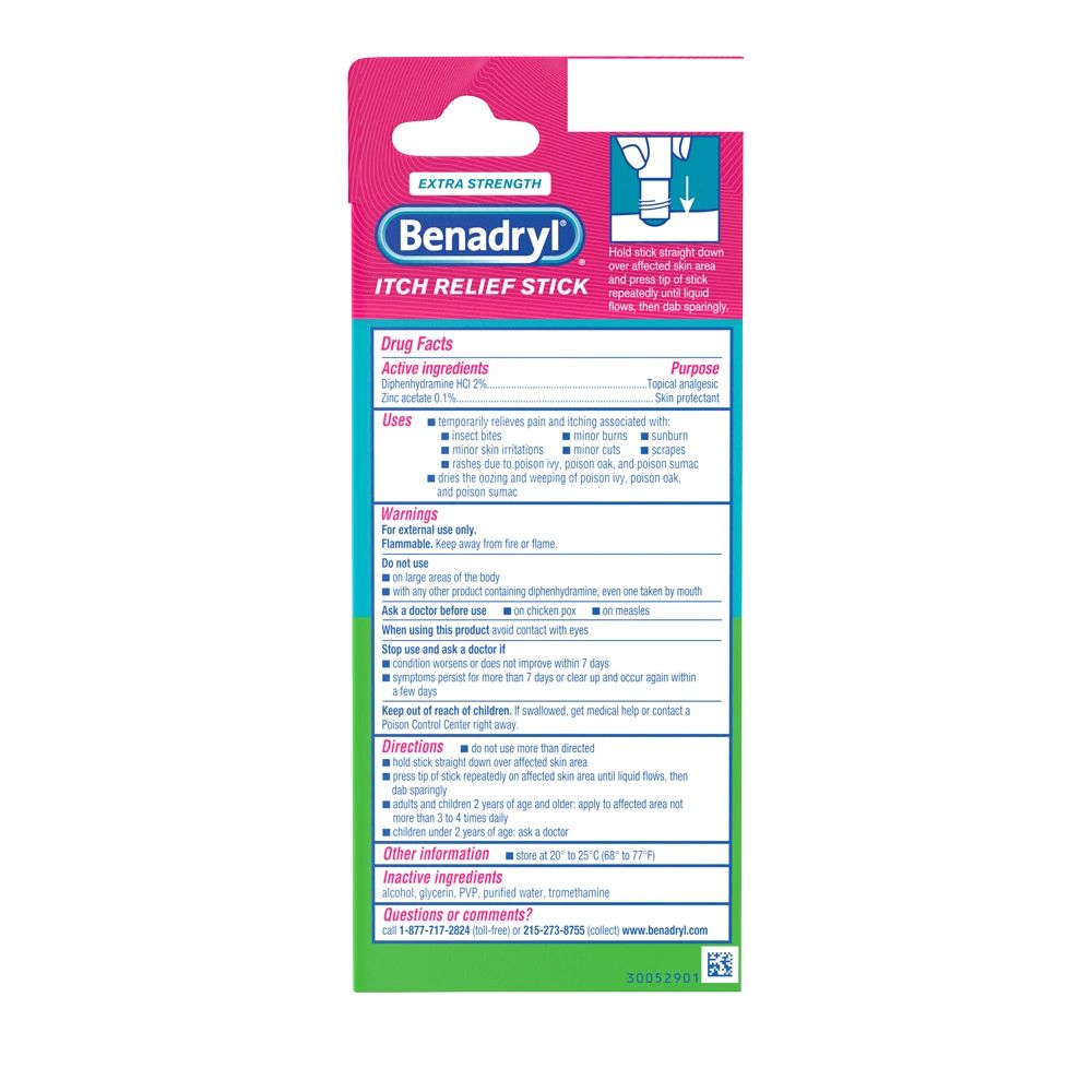 BENADRYL® Extra Strength Itch Relief Stick Small package back