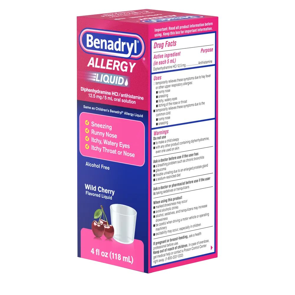 BENADRYL® Allergy Oral Solution Wild Cherry rotated to the side