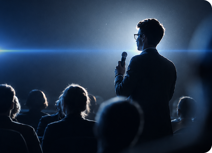 Audience listening to a technical presentation