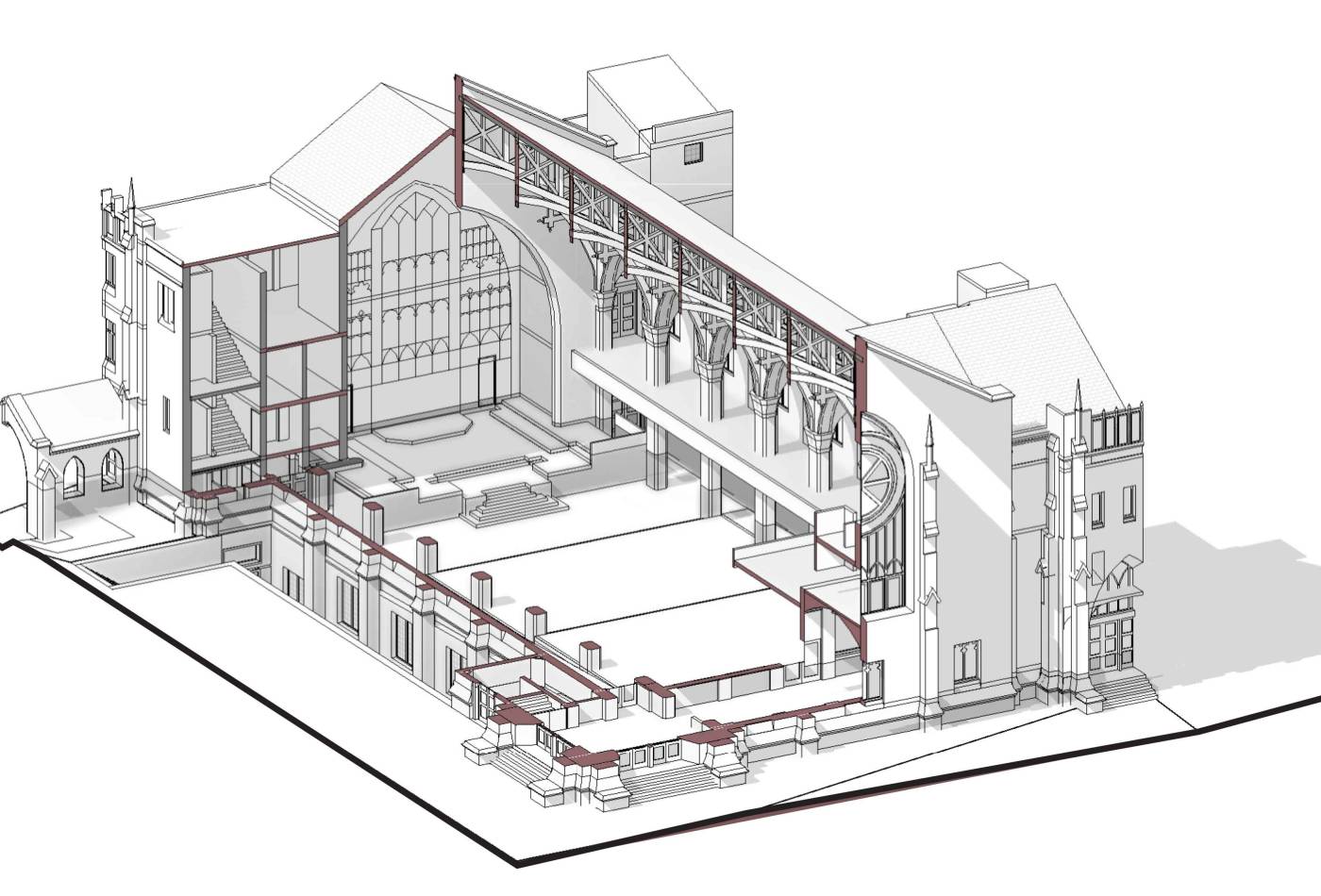 On a prominent one-acre site near the Pasadena Civic Center and Fuller Theological Seminary, Omgivning is working to convert the historic First Congregational Church of Pasadena to eighty residential units, while maintaining the original sanctuary and chapel as an event space and restaurant.