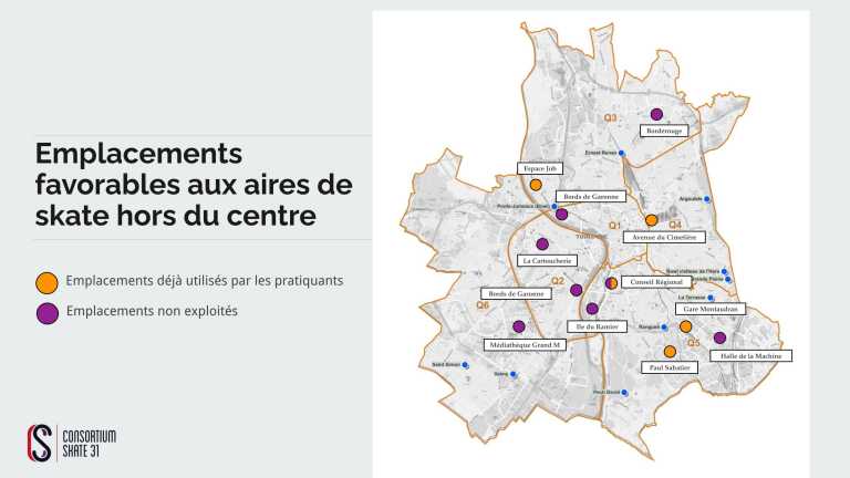 Emplacements favorables aux aires de skate hors du centre