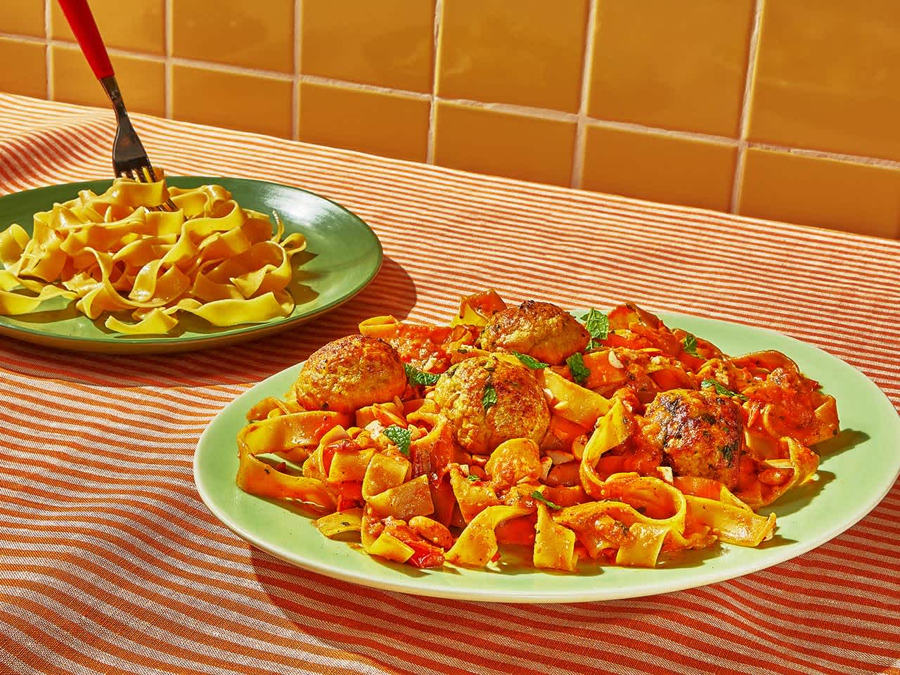 Curry Chicken Meatballs and Pappardelle
