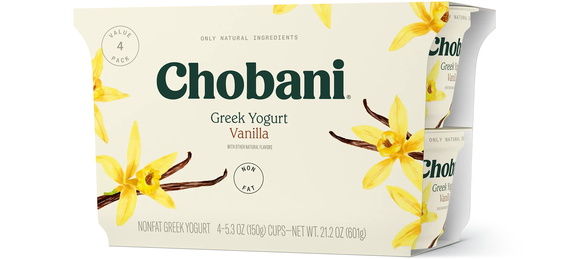 Chobani Plain Non Fat Yogurt 5.3oz (Pack of 12)