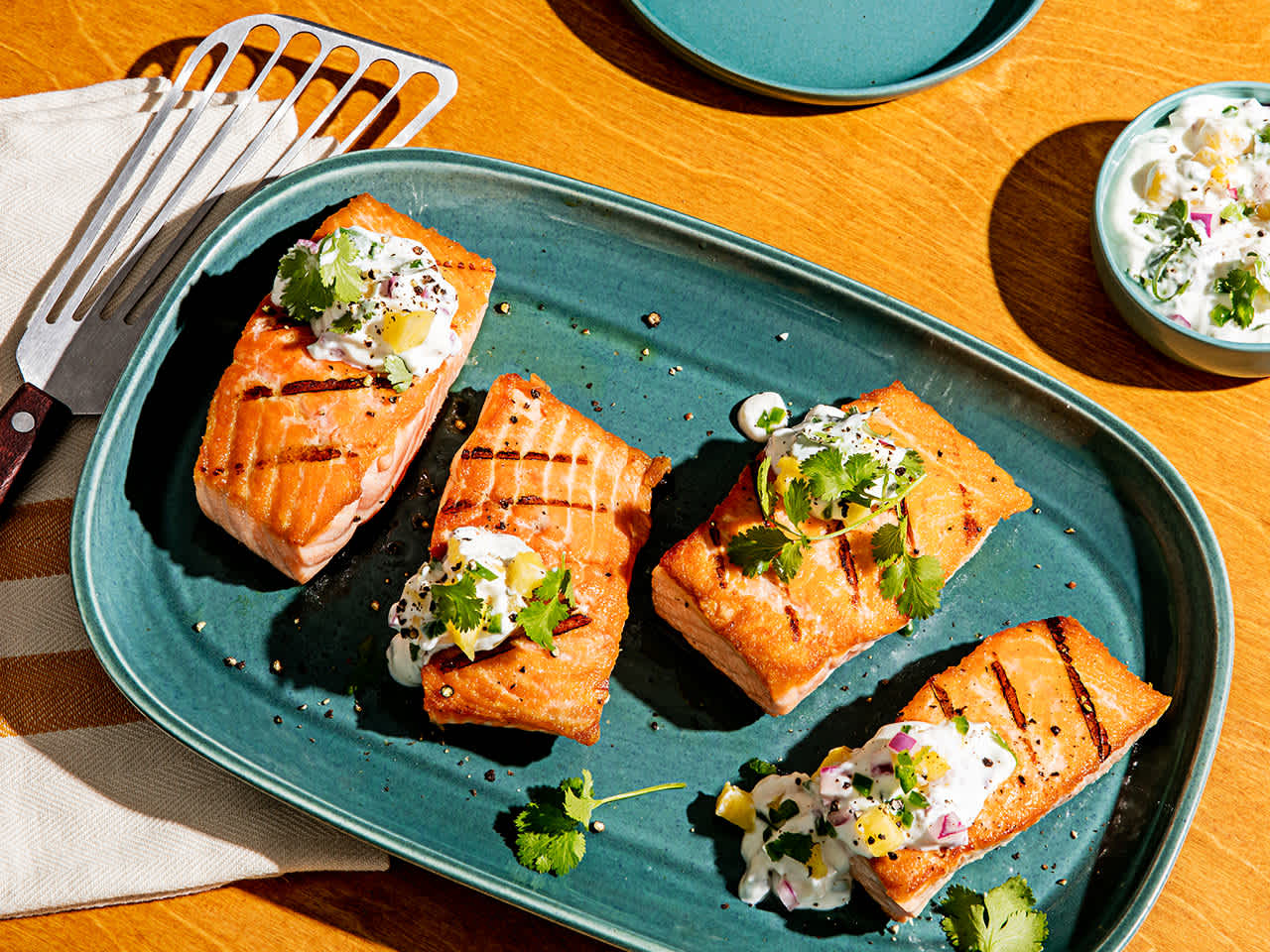 Curry Grilled Salmon with Pineapple Raita