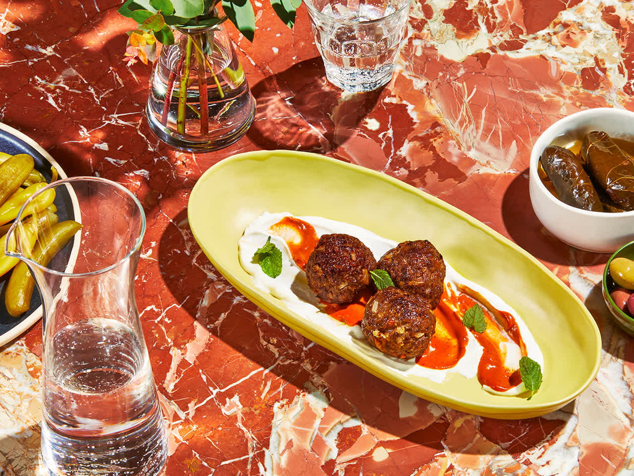 Lamb Meatballs with Yogurt and Spicy Muhammara