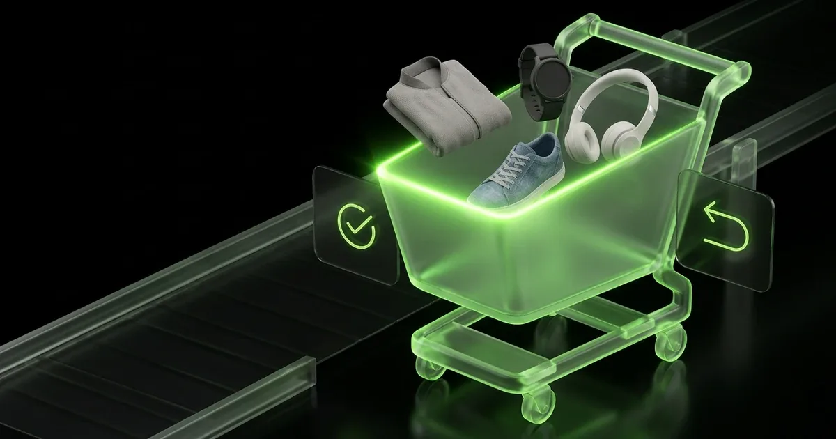 Image Description: A futuristic image shows a transparent screen displaying a shield icon with a checkmark, surrounded by e-commerce symbols. The words "PRE-PURCHASE" are featured prominently. This visual represents the article's core thesis: in the era of AI Commerce, returns policies must function as secure, pre-purchase trust signals to drive conversions.

Article Summary: The article argues that static returns policies are obsolete and cause high cart abandonment because they are invisible to the AI shopping agents that increasingly drive e-commerce. It posits that businesses must adopt AI-powered intelligence to transform returns into dynamic, transparent, and adaptive pre-purchase trust signals to win sales, especially during peak season.