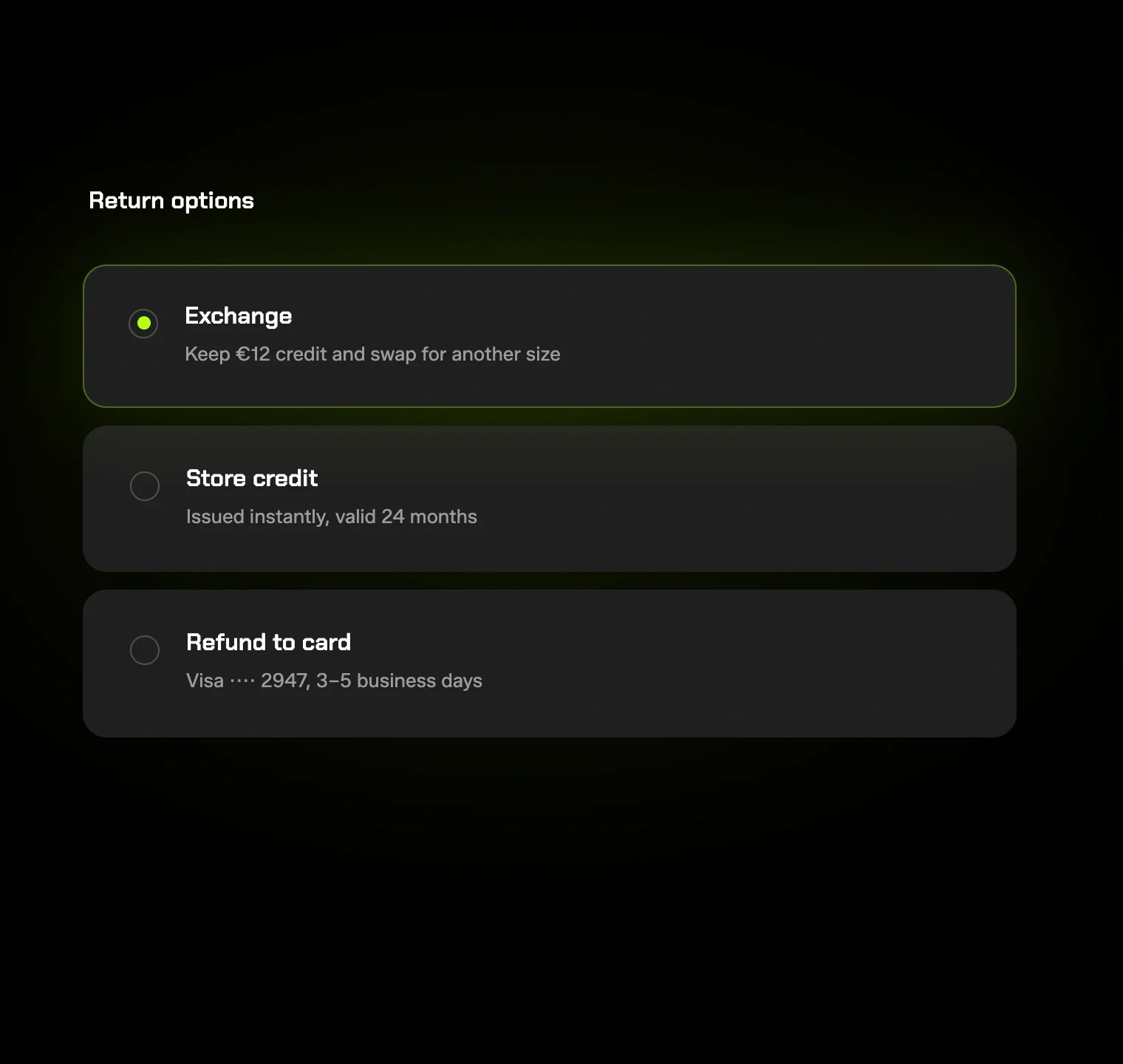 Returns — refund alternatives