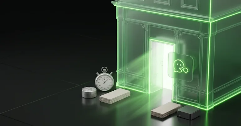 A glowing green shop with a chat icon and stopwatch for AI Share of Voice: Tracking ChatGPT Prompts