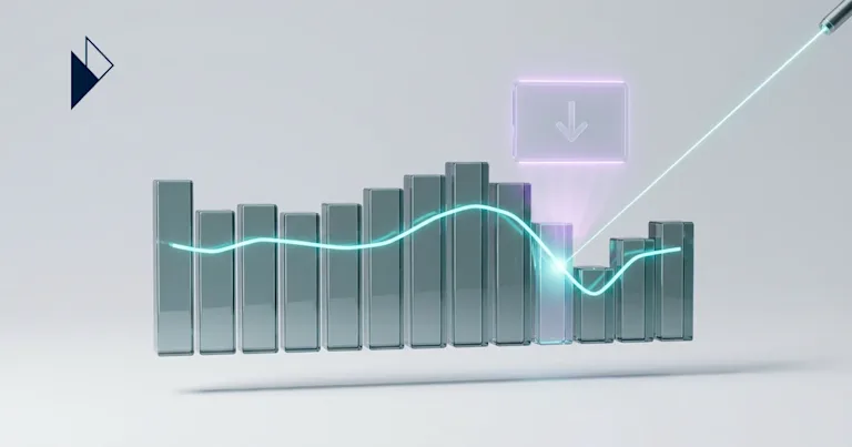 Predict Ecommerce Demand Drops with AI Seasonality Trends via a cyan graph over a row of purple glass blocks.