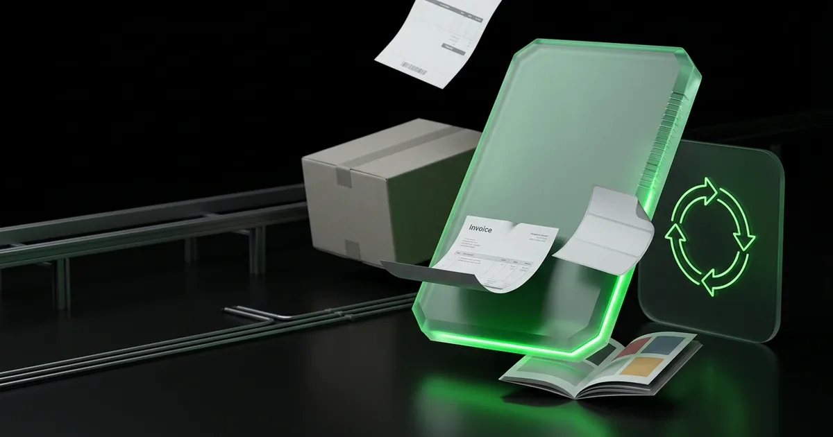 Green device, papers, recycling symbol on dark showcases Best Returns Management Solutions for E-commerce 2026 |