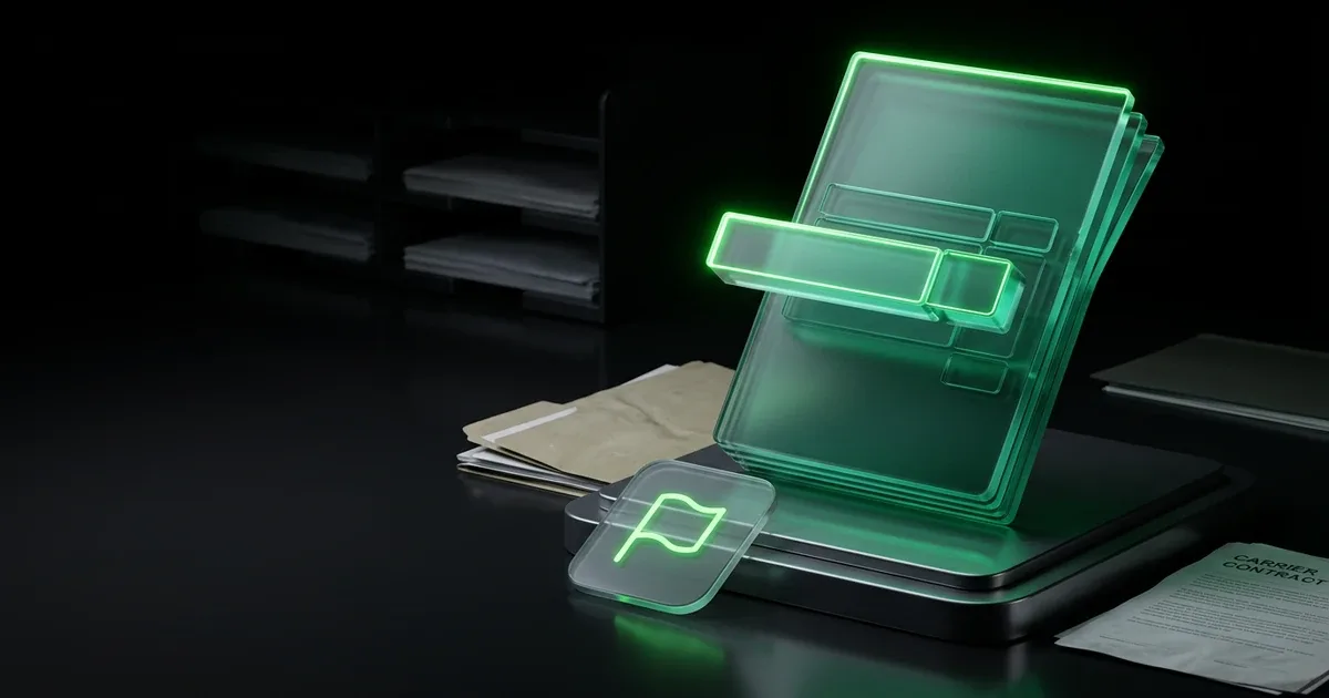 Green glowing glass documents sit on a scale for Carrier SLA Breaches: Automating Late Delivery Audits |