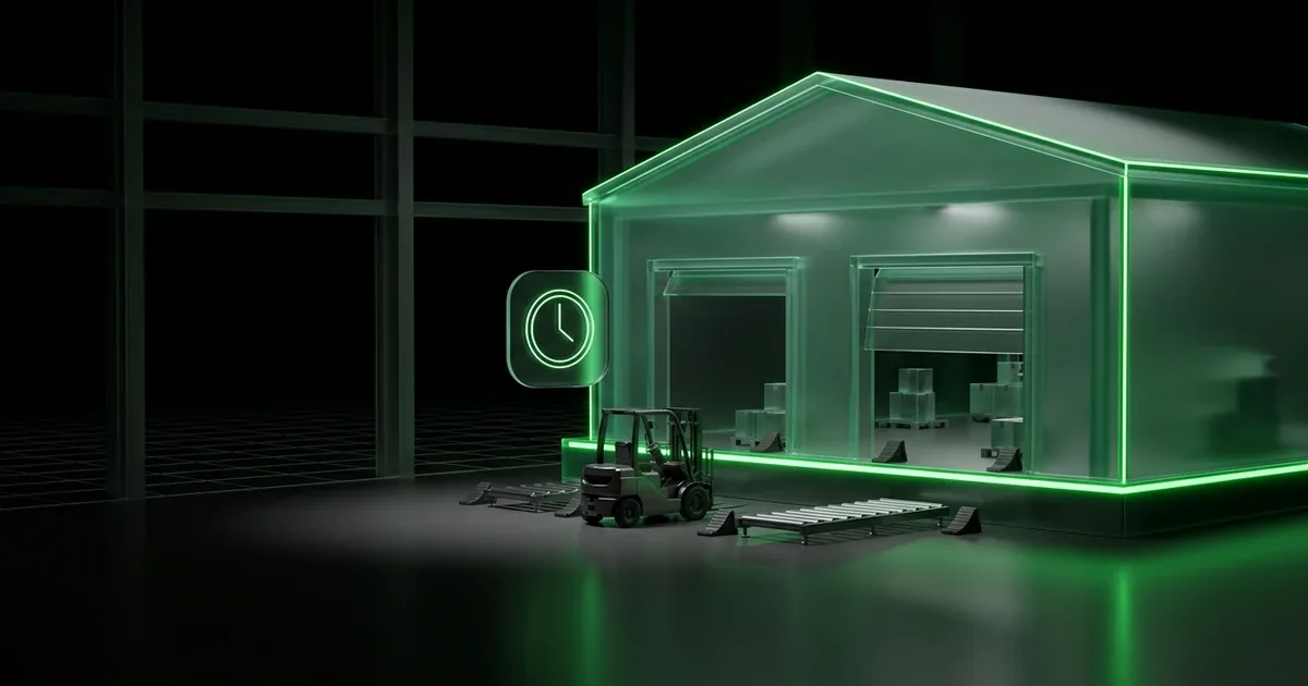 A neon green translucent warehouse beside a forklift to fix e-commerce operations reporting before monthly