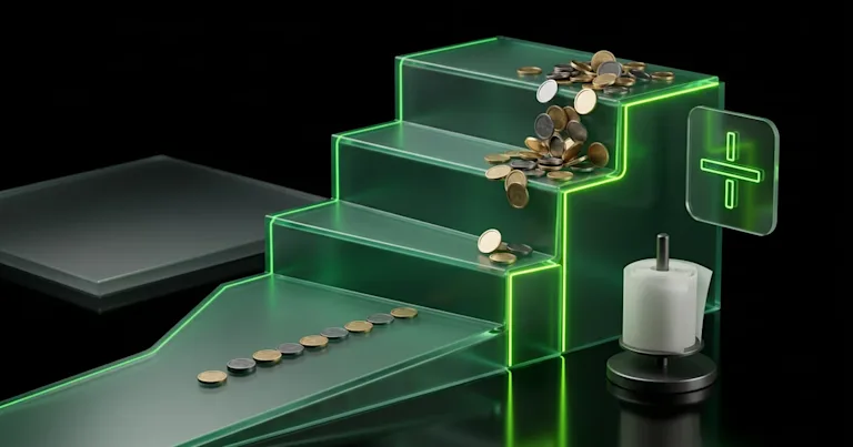 Coins cascade down glowing green steps for Order Tracking Costs: Evaluating Post-Purchase