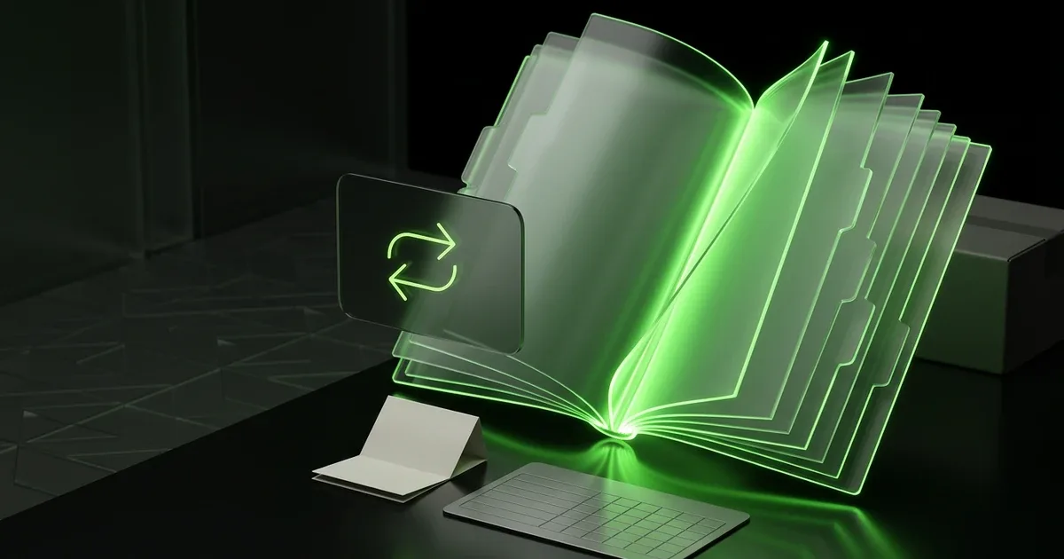 Beyond Standalone E-commerce Returns Management Software, a glowing green book and return icon sit on a dark