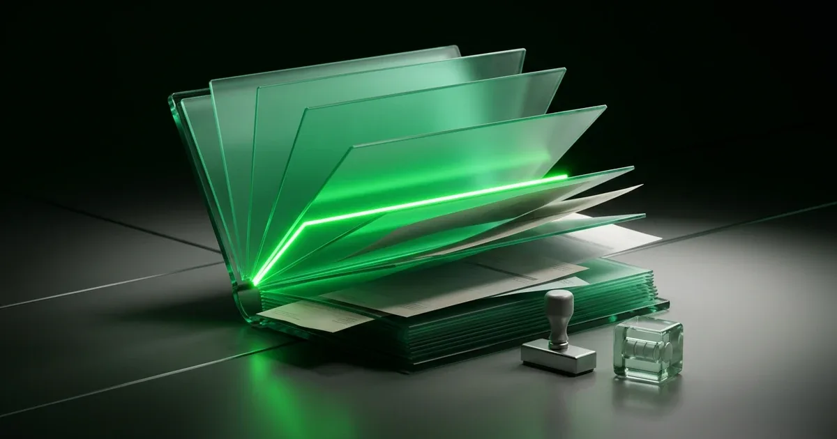 A glowing green glass folder with papers and a stamp for Agentic Commerce: Does Subsidizing Speed Pay