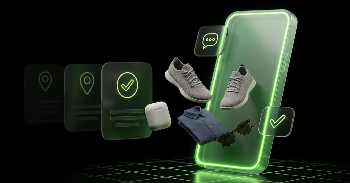 A silver tablet displays glowing digital elements and a chat bubble, demonstrating Ecommerce Conversational Commerce: AI Chat