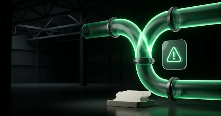 Glowing green pipes and a warning symbol trigger delivery alerts on carrier exceptions to cut
