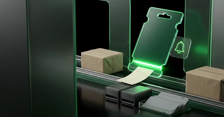 A dark path with a smartwatch, sneaker, headphones, and shirt, a green glowing arch