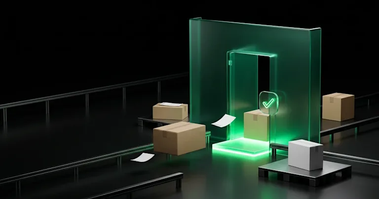 Green light scans gray items on a conveyor and a calendar, showing Estimated Delivery Dates