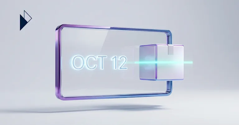 A purple glass frame holds OCT 12 and a floating box for Ecommerce EDD Accuracy: Stop Lying About Delivery Dates.