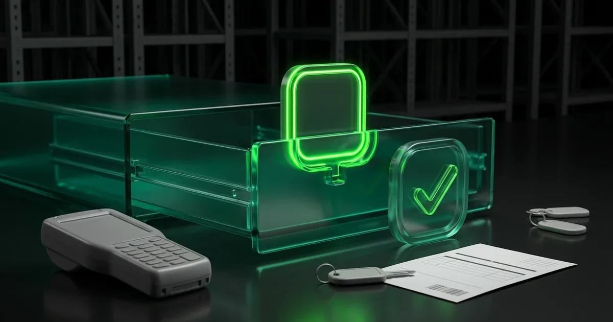 A glowing green drawer, terminal, and receipt show how Unified Estimated Delivery Dates Lift Checkout