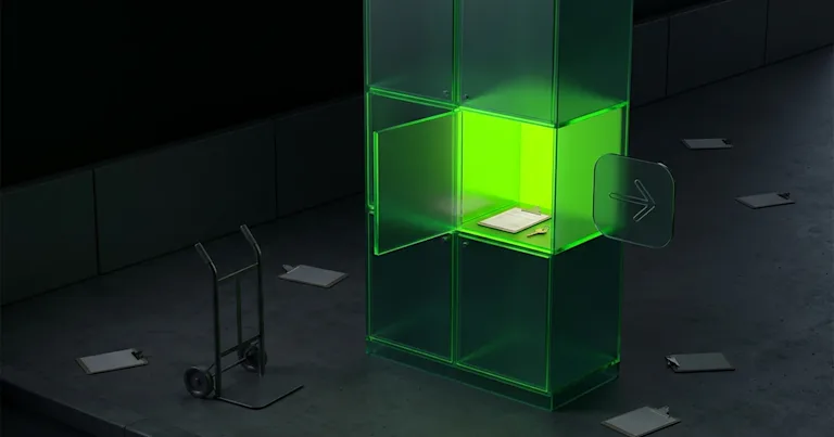 Reduce Last Mile Delivery Costs: Stop Failed Attempts with a glowing green smart locker and hand